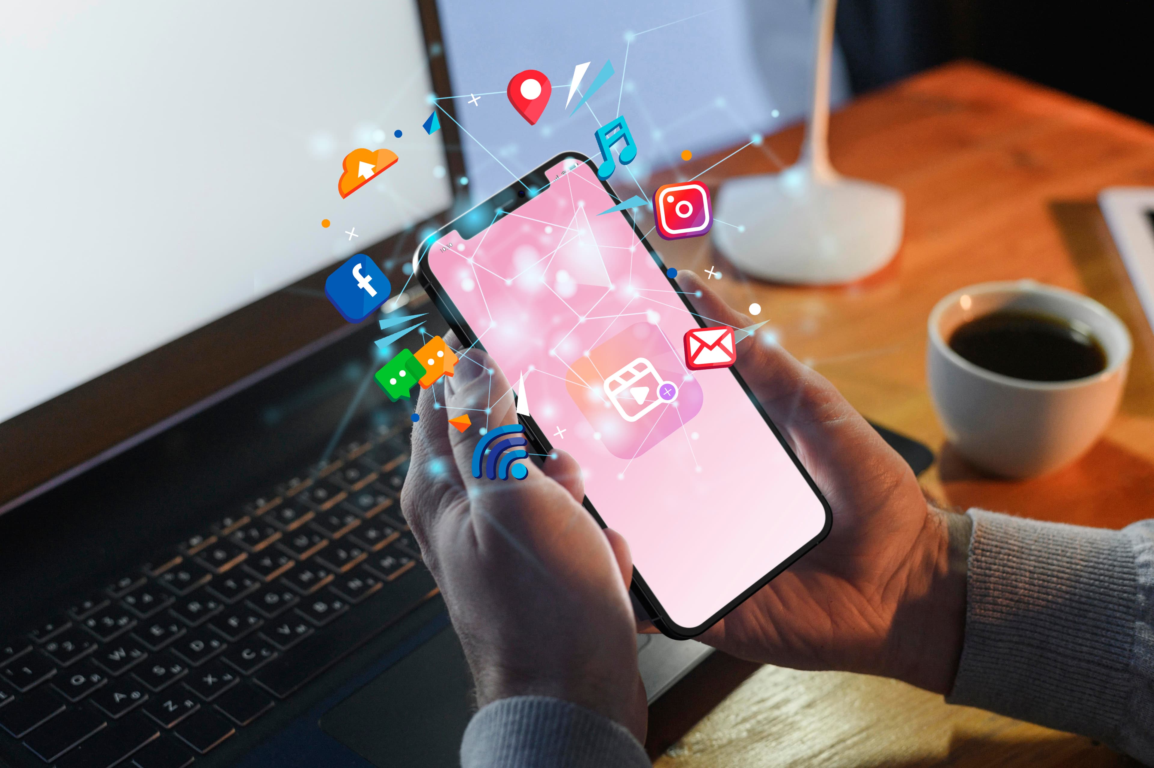 Social media marketing concepts on a phone screen